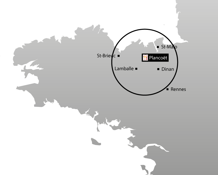 Carte de la zone d’intervention autour de Plancoët, entre Saint-Brieuc, Saint-Malo, Dinan et Rennes